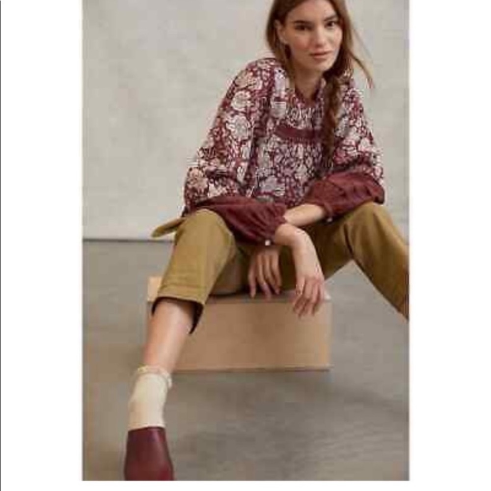 NWT Anthropologie Rafia Floral Peasant Blouse
